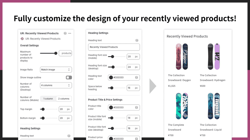 Fully customize the design of your recently viewed products!