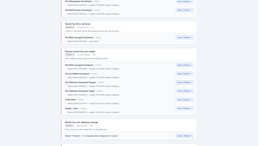 Product and shipping issues with Open in Shopify buttons