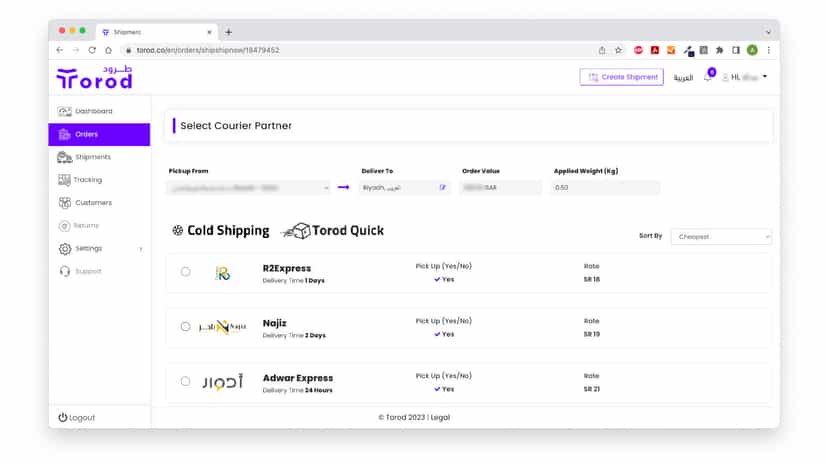 Select a Courier
