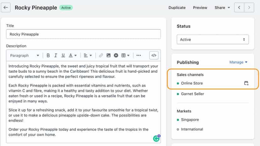 select product to publish