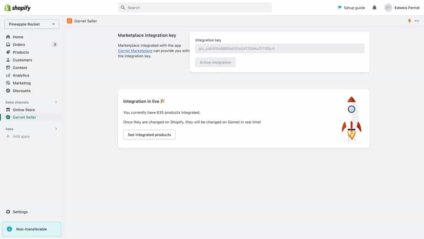 Enter marketplace integration key