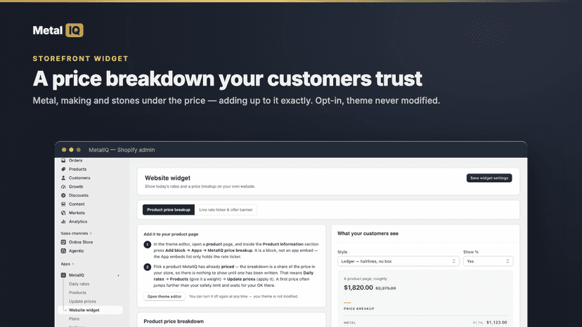 Website widget: price breakup preview your customers see
