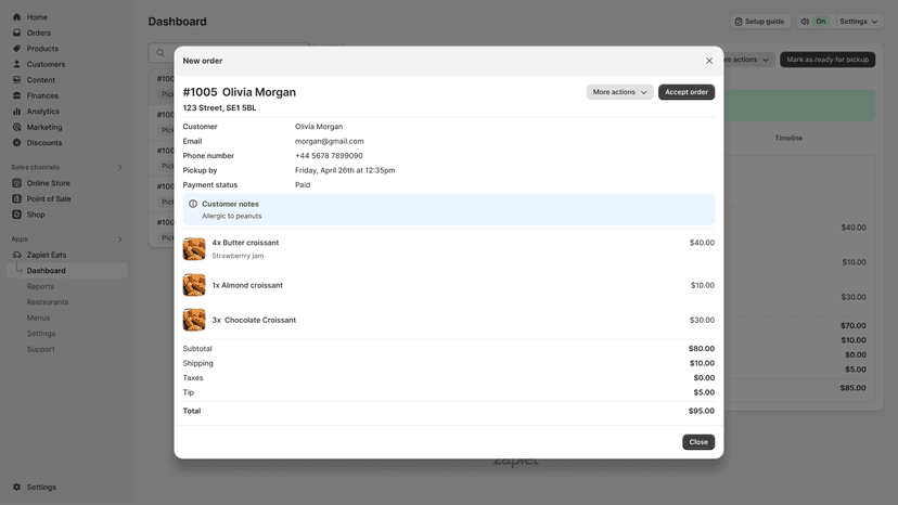 Accept or decline orders in real-time
