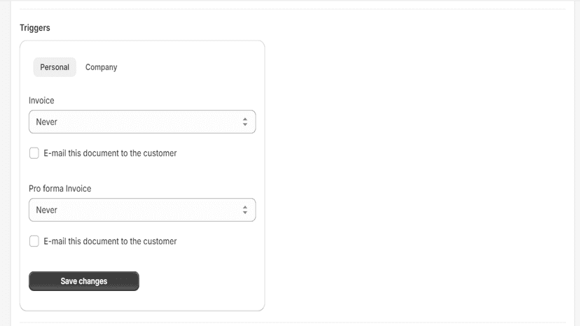Triggers configuration