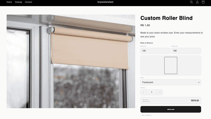 Customer enters width and height on the product page