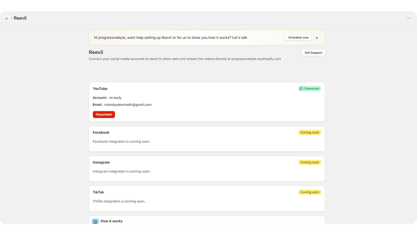 Screenshot showing the homepage of Reevli inside admin view