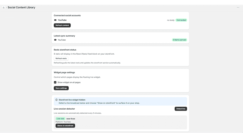 Screenshot showing how to connect and pull contents from youtube