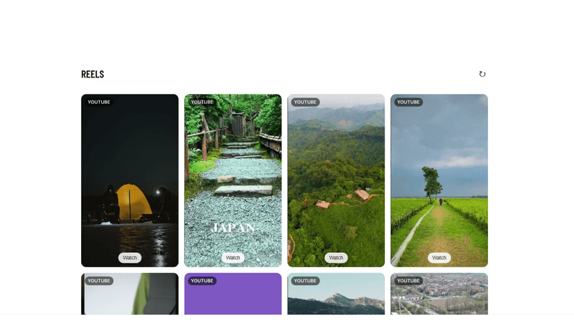 Screenshot showing embedded reels on storefront