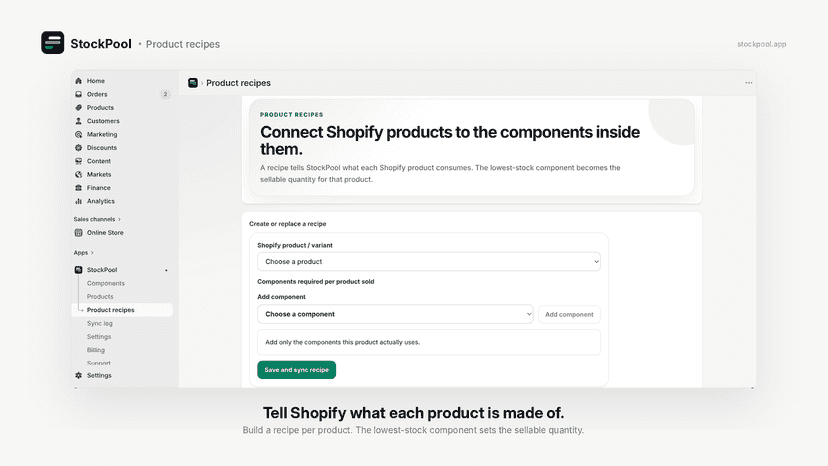 Recipe builder for product inventory