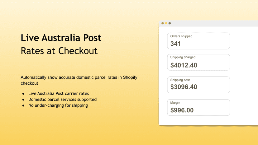 Live Australia Post domestic parcel rates in Shopify checkout