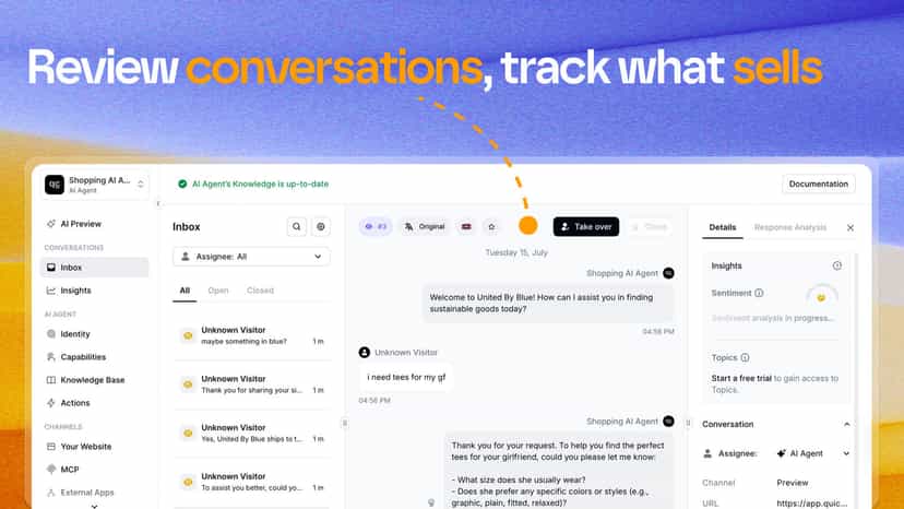 Image showing AI conversations in the Inbox and analytics