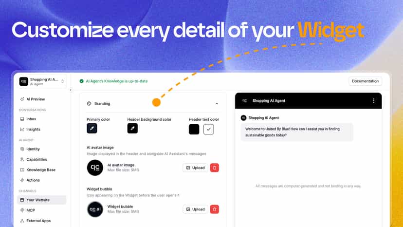 Image showing customization features for an AI chat widget