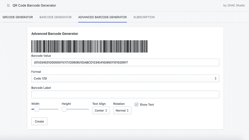 Advanced barcode generator