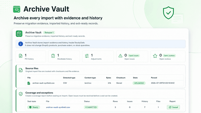 Archive Vault with sealed Stocky import evidence