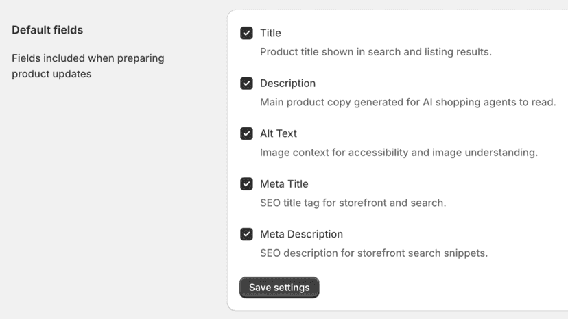 Beaconed optimization fields: title, description, alt text, SEO