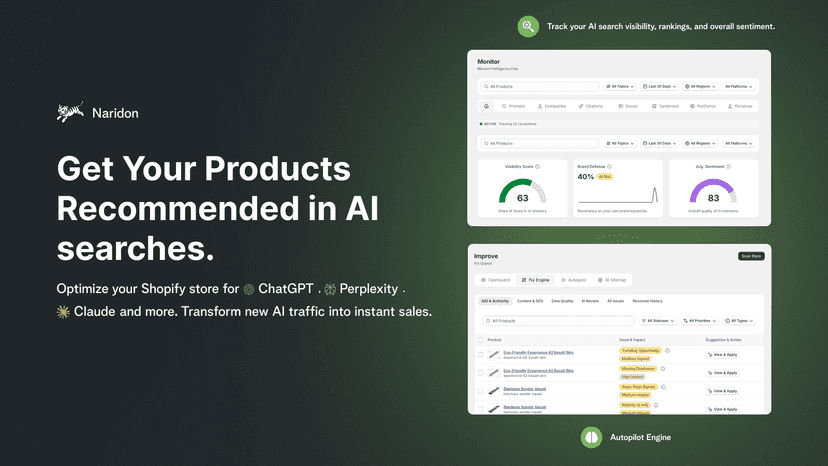 Naridon: AI search optimization for Shopify product recommendati