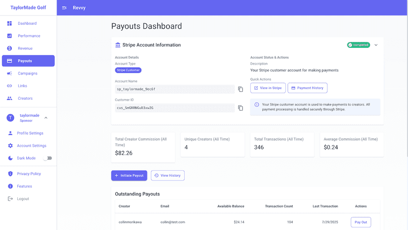 payouts dashboard