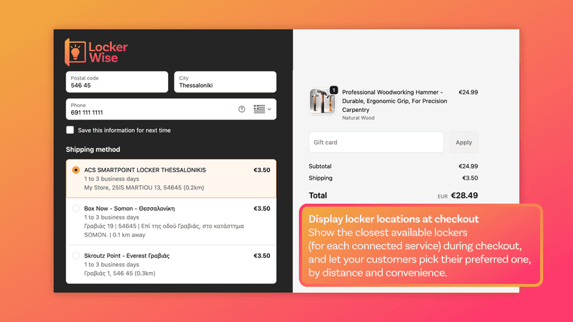 Display locker locations at checkout