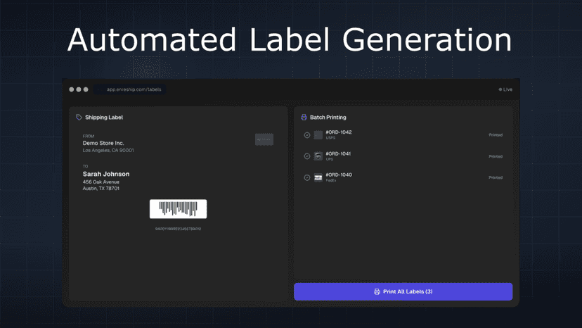 Interface for automated shipping label generation and printing.