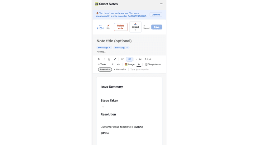 Smart Notes note editor on mobile