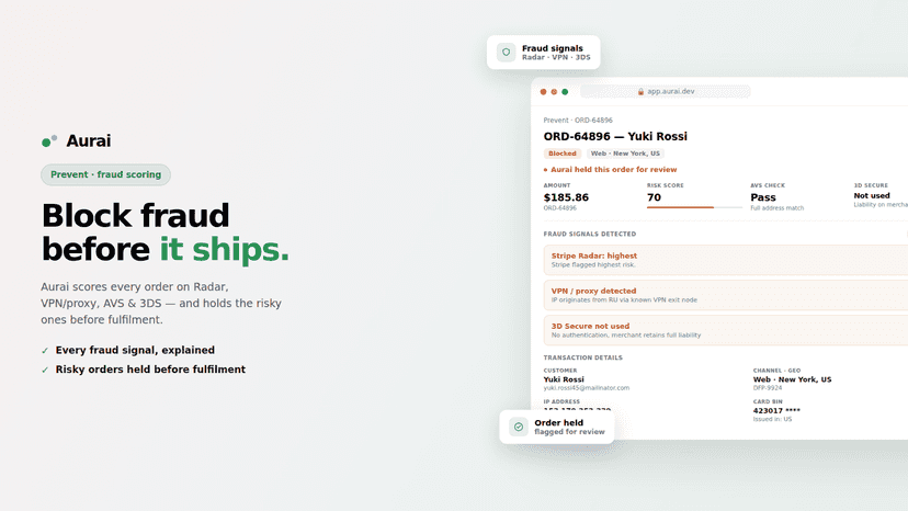 A won chargeback recovered by Aurai