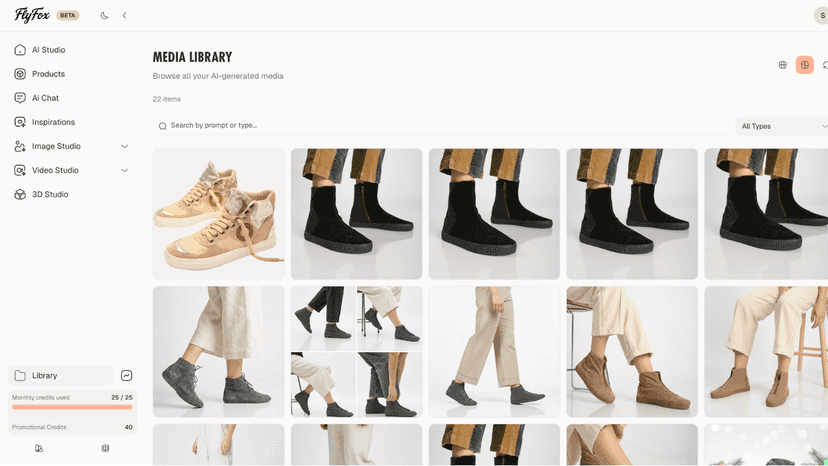 Media Library showing generated images.