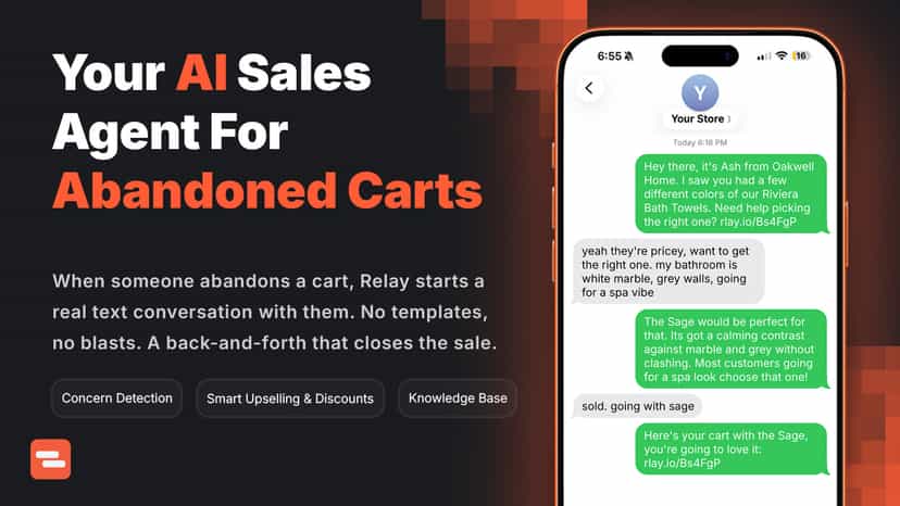 AI SMS conversation recovering an abandoned cart for a customer