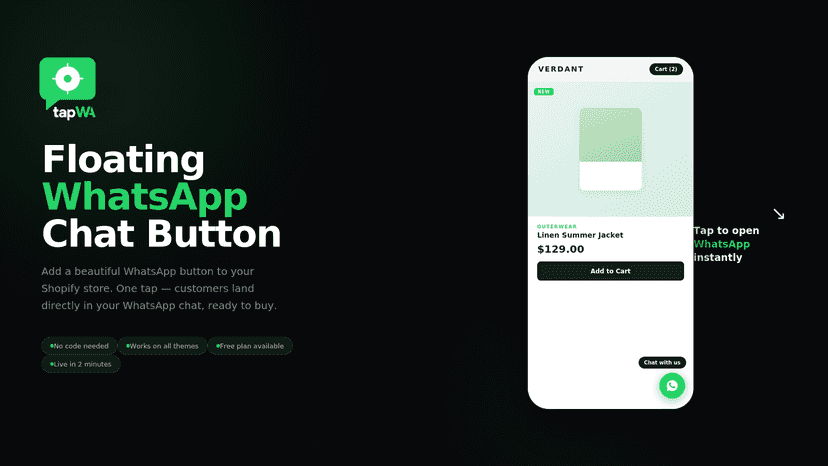 Tapwa WhatsApp Chat Button Preview
