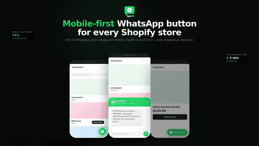 Tapwa WhatsApp Chat Button Mobile View