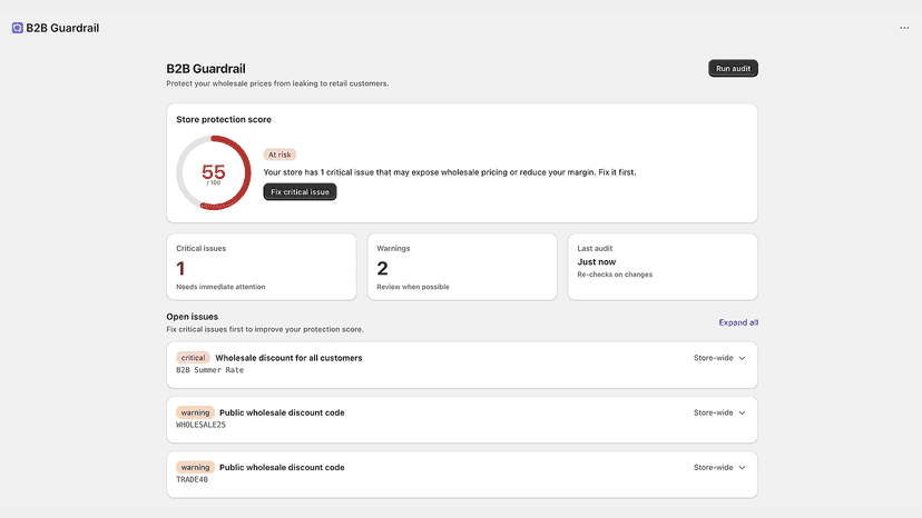 B2B price list exposed in public catalog