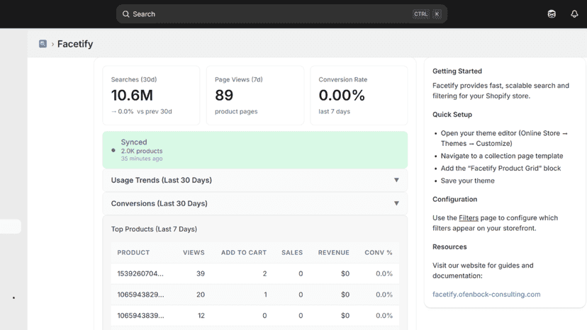 Facetify - Home page with statistics