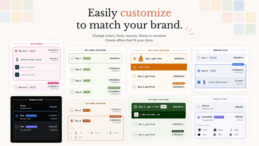 Easily customize your upsell bundle to fit your brand style