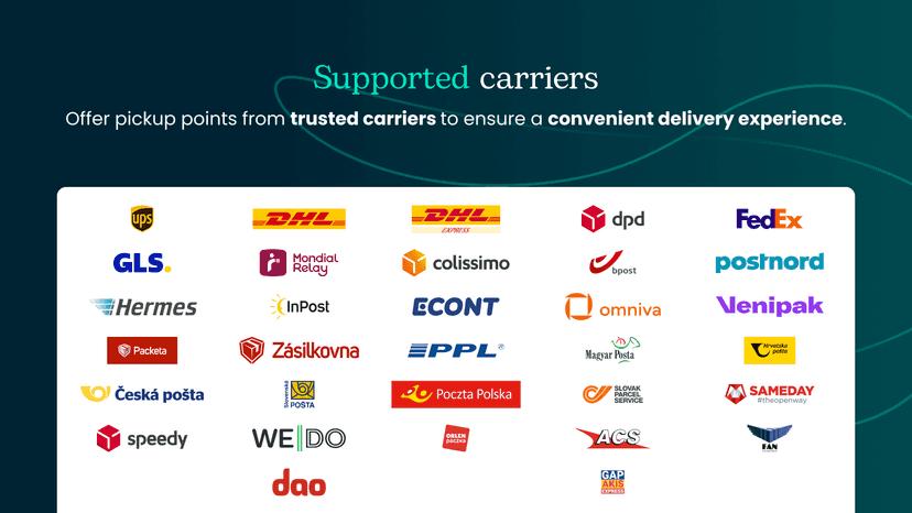 Shopify pickup points integration supported carriers worldwide