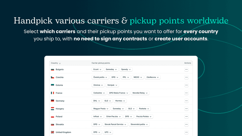 Octolize Pickup Points various carriers, no contracts required