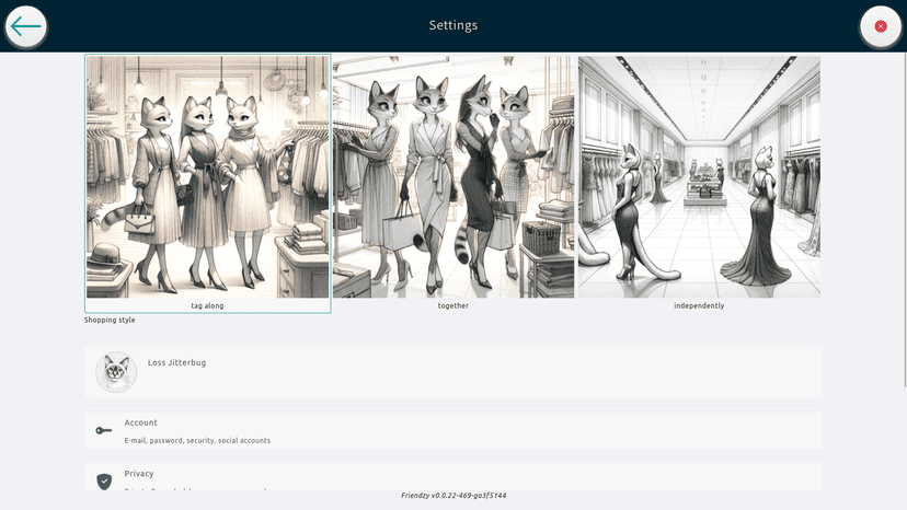 Friendzy Shopping Styles and Settings