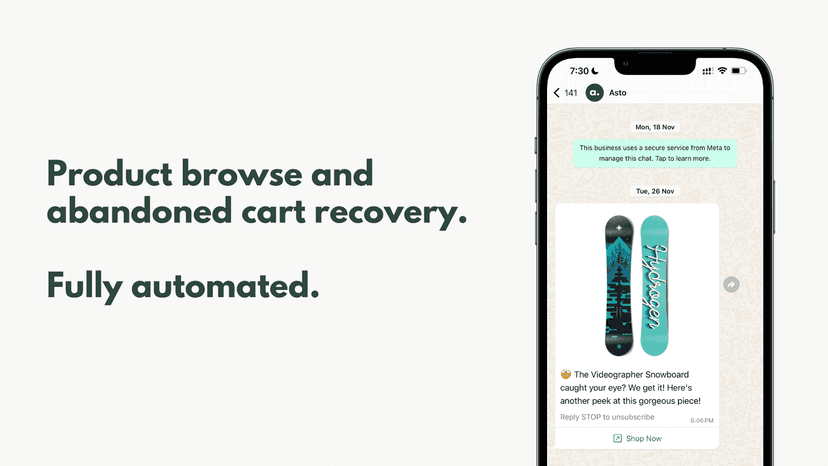 Cart recovery via asto using whatsapp on a mobile device