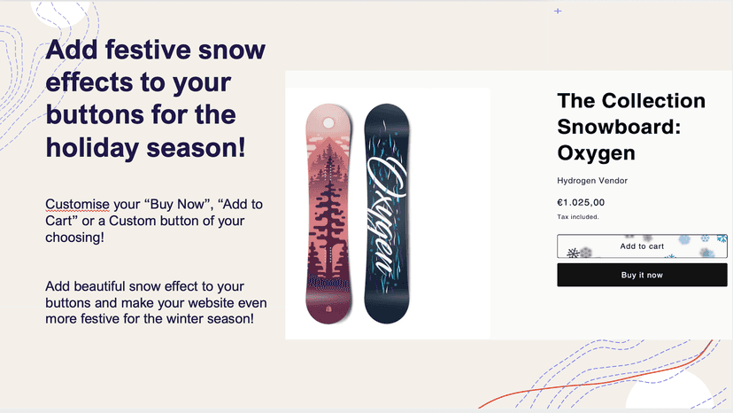 Shows snowflakes falling on "Add to cart" button