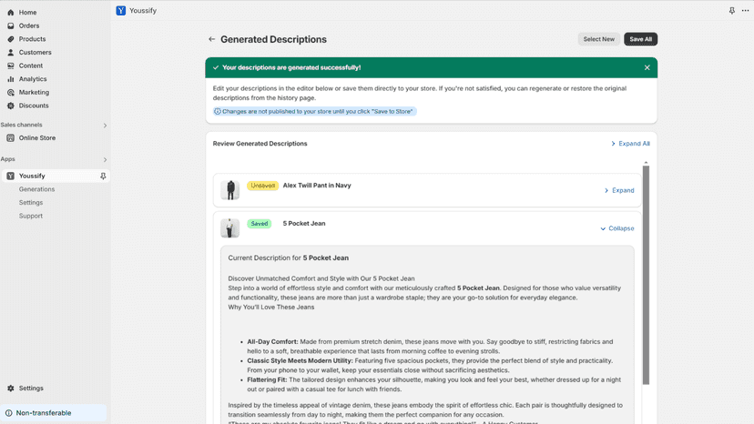 generated descriptions
