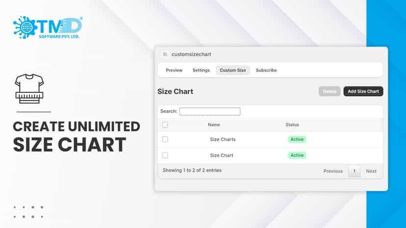 Create Unlimited size charts for products and collection