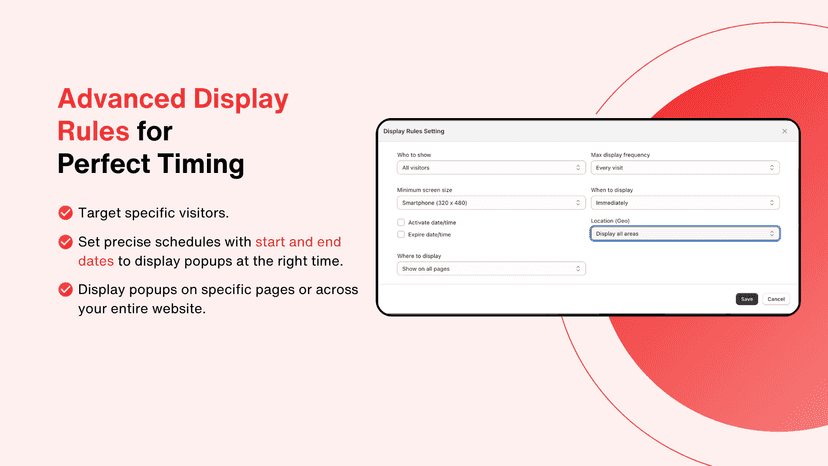 Display options for pop-up windows