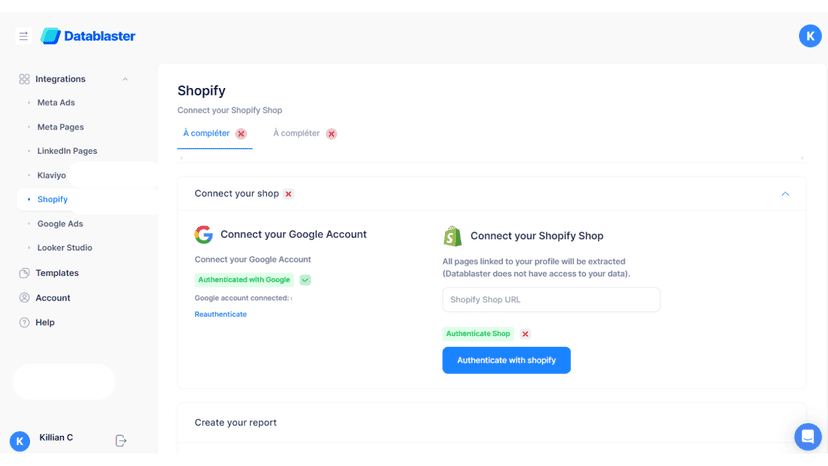 Shopify setup in Datablaster