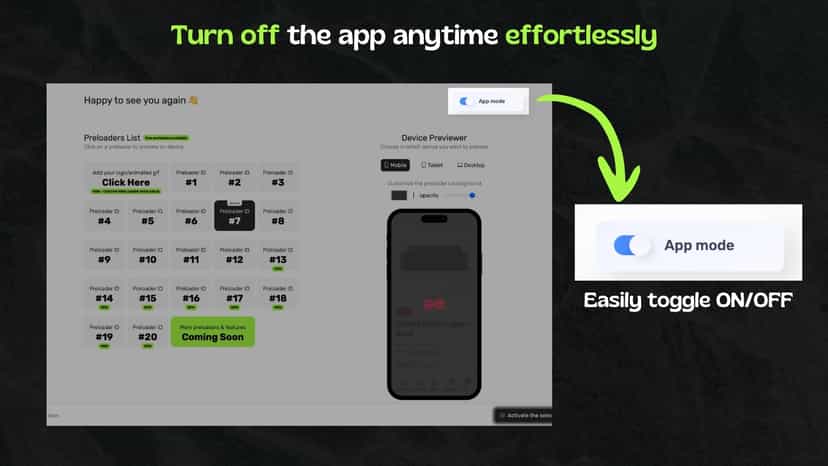 Turn off the app anytime effortlessly - PreloaderX