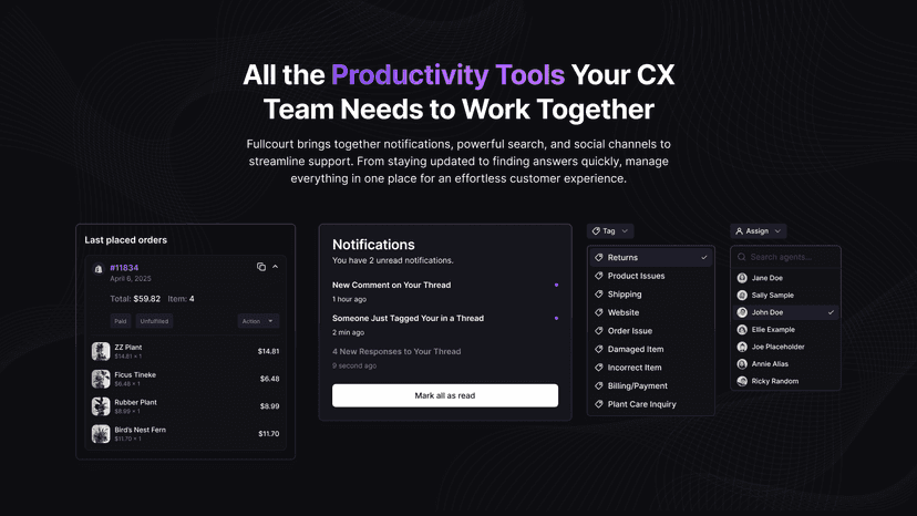 Image of agent productivity features within Fullcourt