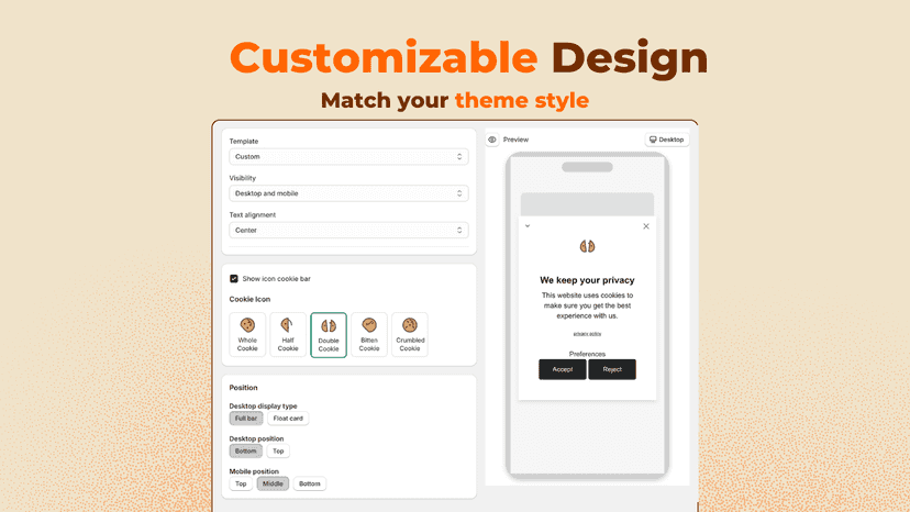 Customize Design for Cookie Management for Shopify