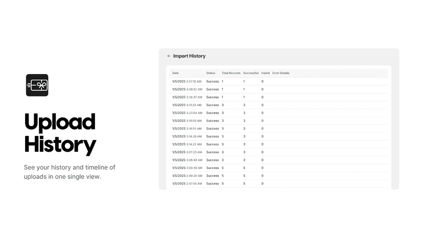 Success log showing timeline of completed gift card uploads