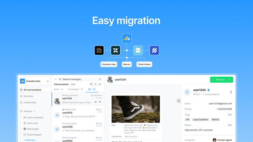 Easy migration from other live chats & helpdesks
