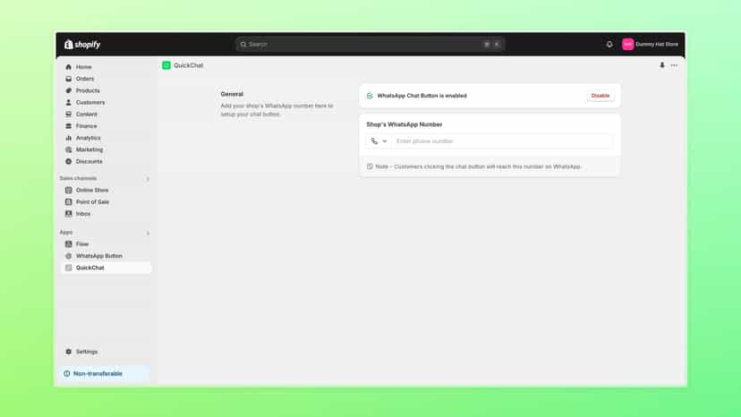 Screenshot of the app in Shopify Admin dashboard