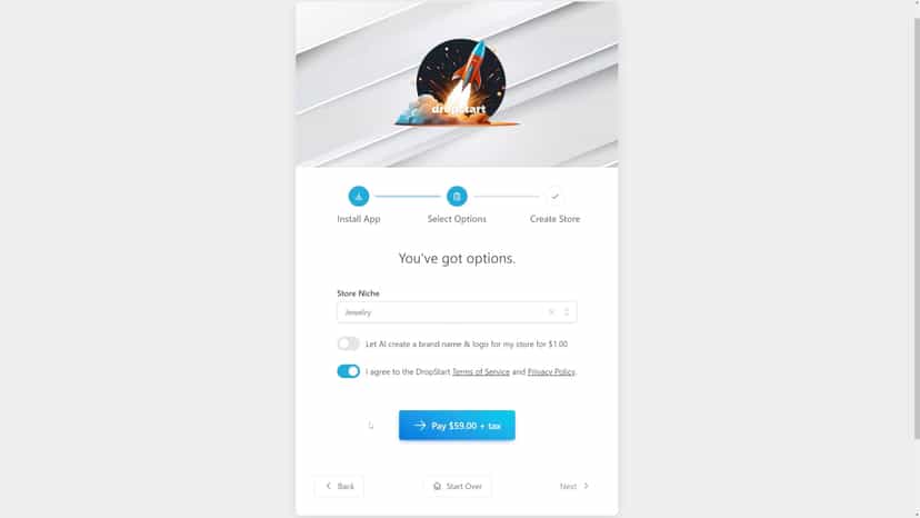 Simple options selection, progress display, and payment