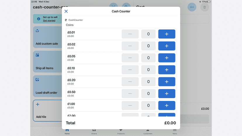 A screenshot of the CashUp Cash Counter app