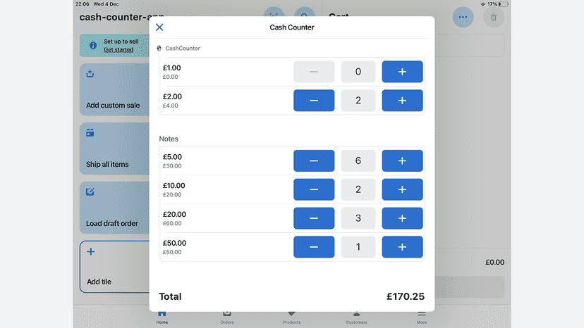 A screenshot of the CashUp Cash Counter app